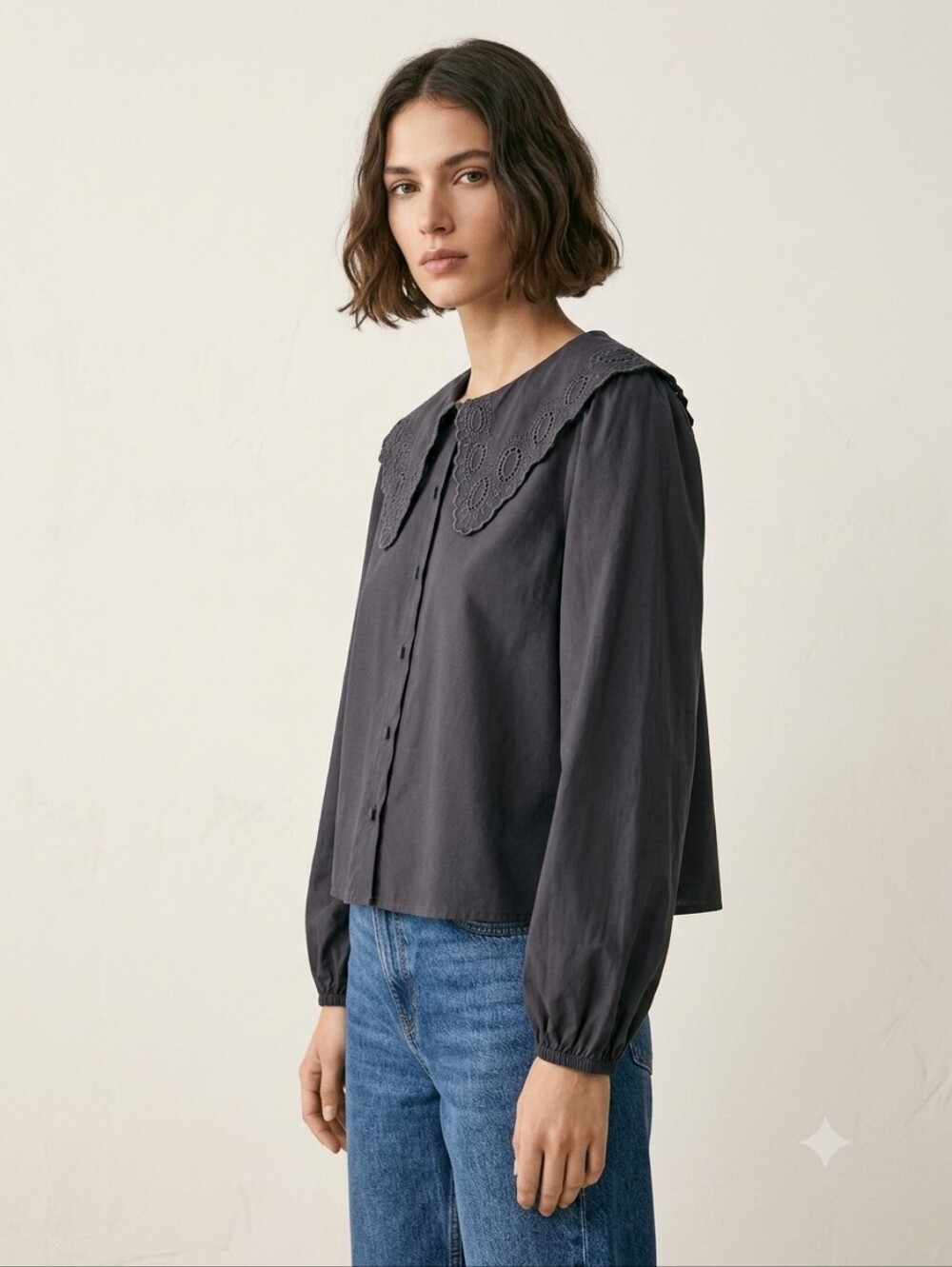 Zara Embroidered Eyelet Statement Collar Blouse L Boho Cottagecore Whimsigoth